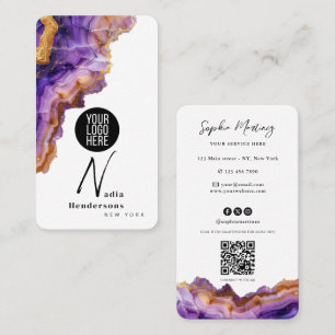 Paarse agaat handtekening goud marmer & QR-code lo Visitekaartje