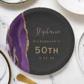 Paarse Agaat Marmer Gold Dark 50th Birthday Papieren Bordje