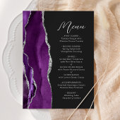 Paarse Agaat Zilver Modern Script Bruiloft Menu