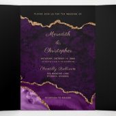 Paarse Agate Gold Glitter Geode Foto Weduwschap Drieluik Uitnodiging (Binnenkant midden)