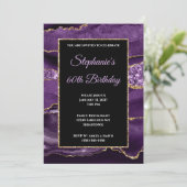 Paarse Agate Gold Glitter Glam 60th Birthday Kaart (Staand voorkant)