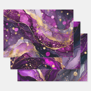 Paarse Agate Inkunst met Gouden Accenten Krullen Inpakpapier Vel
