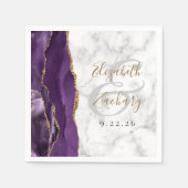 Paarse Agate Marble Gold Script Weddenschap Servet (Voorkant)