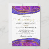 Paarse Agate Moderne Waterverf Gouden Trouw Kaart (Voorkant)