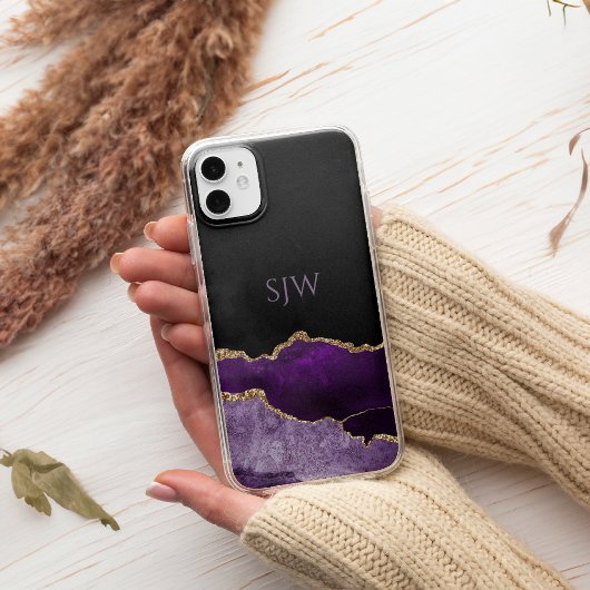 Paarse Agate Monogram Gouden Glitters Case-Mate iPhone Case