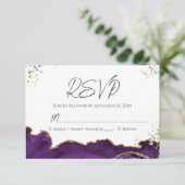 Paarse Agate Wedding RSVP Kaartje (Staand voorkant)