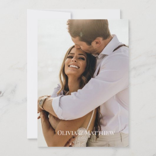 Paarse agaten huwelijks scrip foto save the date (Achterkant)