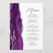 Paarse Agaten Zilver Moderne Script Bruiloft Menu (Voorkant)