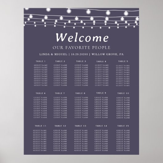 Paarse alfabetische bruiloft zitgrafiek poster (Voorkant)