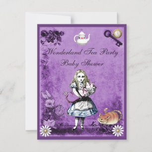 Paarse Alice in Wonderland Tea Party Baby shower Kaart