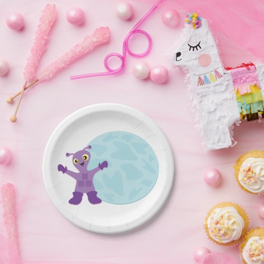 Paarse Alien Papieren Bordje (Feest)