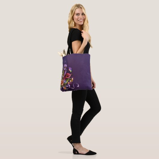 Paarse# All-Over-Print Canvas tas, Middelgroot Draagtas (Op model)