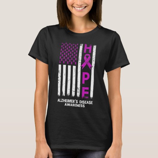 Paarse Alzheimer Awareness Amerikaanse vlag M T-shirt (Voorkant)