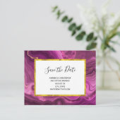 Paarse Amethist en Goud Abstract sparen de datum Uitnodiging Briefkaart (Staand voorkant)