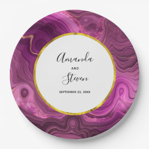Paarse Amethist & Goud Abstract Agaat Bruiloft Papieren Bordje