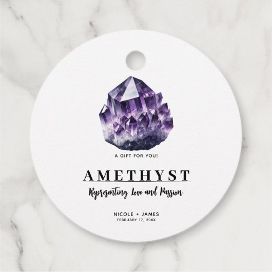 Paarse Amethist Kalmerende Quartz Crystal Bruiloft Bedankjes Labels (Achterkant)