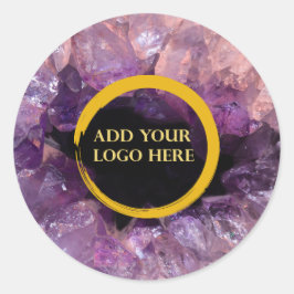 Paarse amethist voegt eigen logo toe ronde sticker