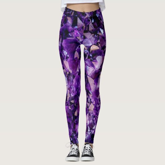 Paarse Amethyst Crystal Geode Gemstone Leggings (Voorkant)