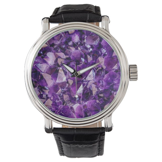 Paarse Amethyst Crystal Geode Pareltjes Wrist Watc Horloge (Voorkant)