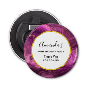 Paarse Amethyst en Gold Abstract Agate Birthday Button Flesopener