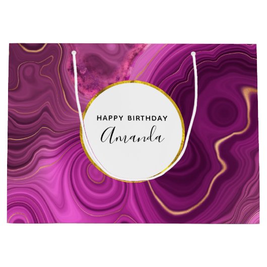 Paarse Amethyst en Gold Abstract Agate Birthday Groot Cadeauzakje (Voorkant)