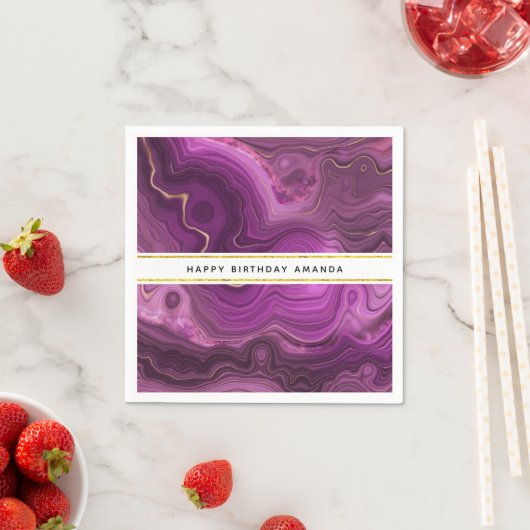 Paarse Amethyst en Gold Abstract Agate Napkins Servet (Insitu)
