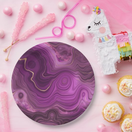 Paarse Amethyst en goudAbstract Agate Papieren Bordje (Feest)