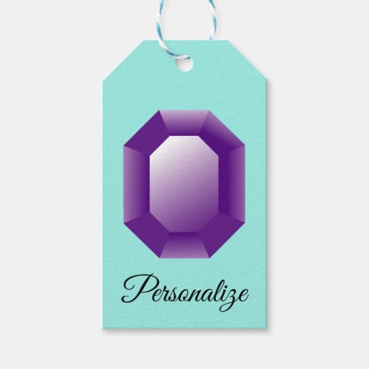 Paarse Amethyst gemstone gepersonaliseerd Cadeaulabel (Voorkant)