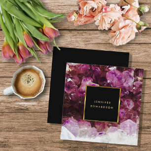 Paarse amethyst gemstone kristal professioneel vierkante visitekaartje