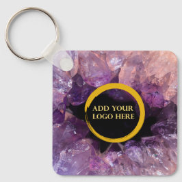 Paarse amethyst gemstone voegt professionele logo  sleutelhanger