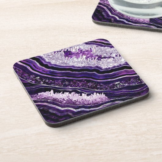 Paarse Amethyst Geode en Silver Digital Art Bier Onderzetter (Linkerzijde)