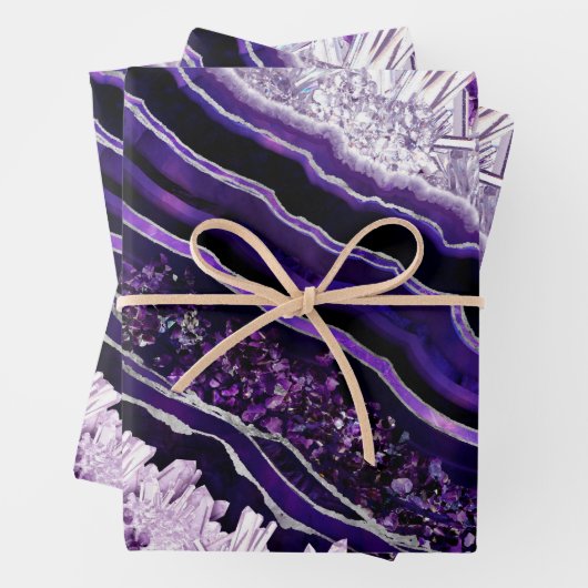 Paarse Amethyst Geode en Silver Digital Art Inpakpapier Vel (In situ)