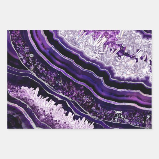 Paarse Amethyst Geode en Silver Digital Art Inpakpapier Vel (Voorkant)