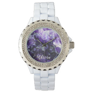 Paarse amethyst Persoonlijke naam Horloge