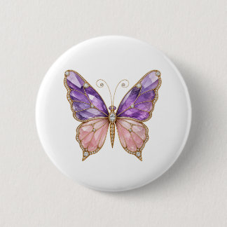 Paarse Amethyst Roze Kwarts Vlinder Speld Ronde Button 5,7 Cm
