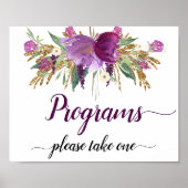 Paarse Amethyst Sparkles Wedding Programs Sign Poster (Voorkant)