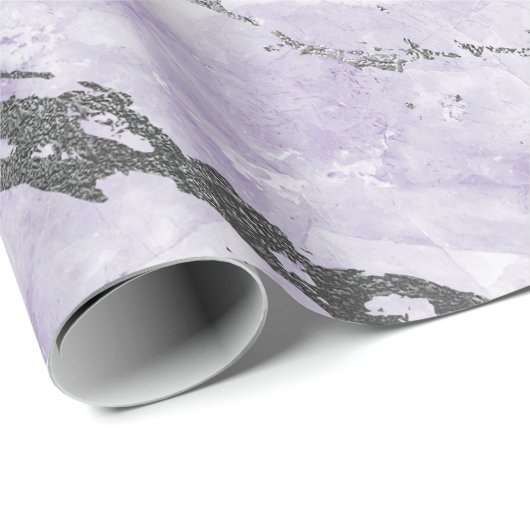 Paarse Amethyst White Silver Grey Marble Shiny Cadeaupapier (Rol Hoek)