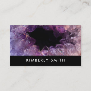 Paarse amethyste gemstone geode zwarte professiona visitekaartje