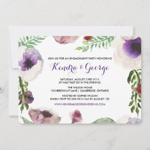 Paarse Anemone Floral Engagement Party Kaart