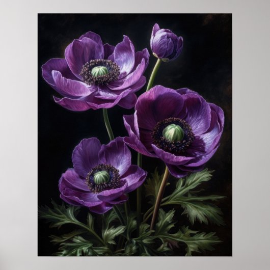 Paarse Anemone Flowers Art Print Poster (Voorkant)