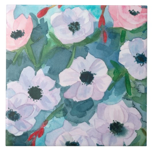 Paarse Anemone Flowers Waterverf Tegeltje (Voorkant)