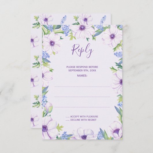 Paarse Anemone Hyacinth Spring Wedding Reply Kaart (Voorkant / Achterkant)