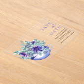 Paarse Anemonen Tea Cup Wedding Save the Date Acryl Uitnodigingen (Laagn)