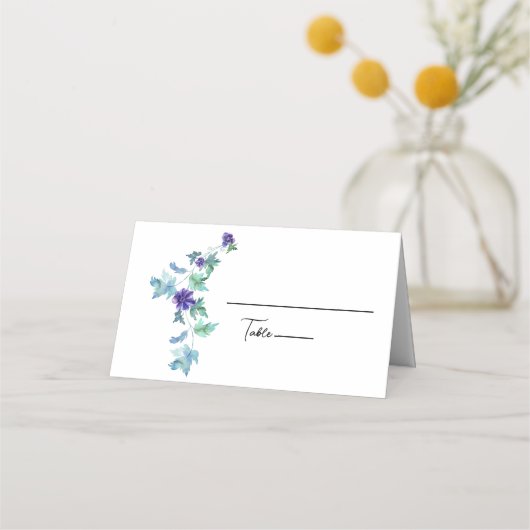 Paarse Anemones en Greenery Name Place Card (Achterkant)