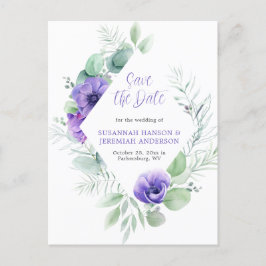 Paarse Anemones Greenery Lijst sparen de Datum Aankondigingskaart