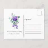 Paarse Anemones Greenery Lijst sparen de Datum Aankondigingskaart (Achterkant)