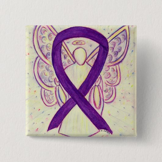 Paarse Angel Awareness Ribbon Custom Art Pins Vierkante Button 5,1 Cm (Voorkant)