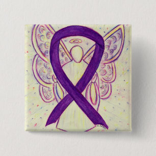 Paarse Angel Awareness Ribbon Custom Art Pins Vierkante Button 5,1 Cm