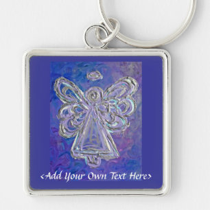 Paarse Angel Silver Wings Sleutelhanger Gepersonal