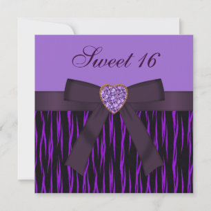 Paarse Animal Print & Heart Jewel Sweet 16 nodigt Kaart